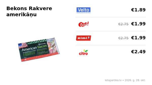 Bekons Rakvere amerikāņu gaumē auksti kūpināts šķēlēs 150g - Lēta Pārtika