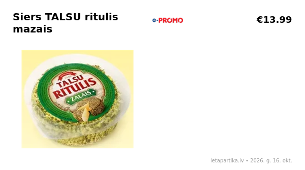 Talsu Ritulis Siers TALSU ritulis mazais - zaļš, ~0.350 kg - Lēta Pārtika